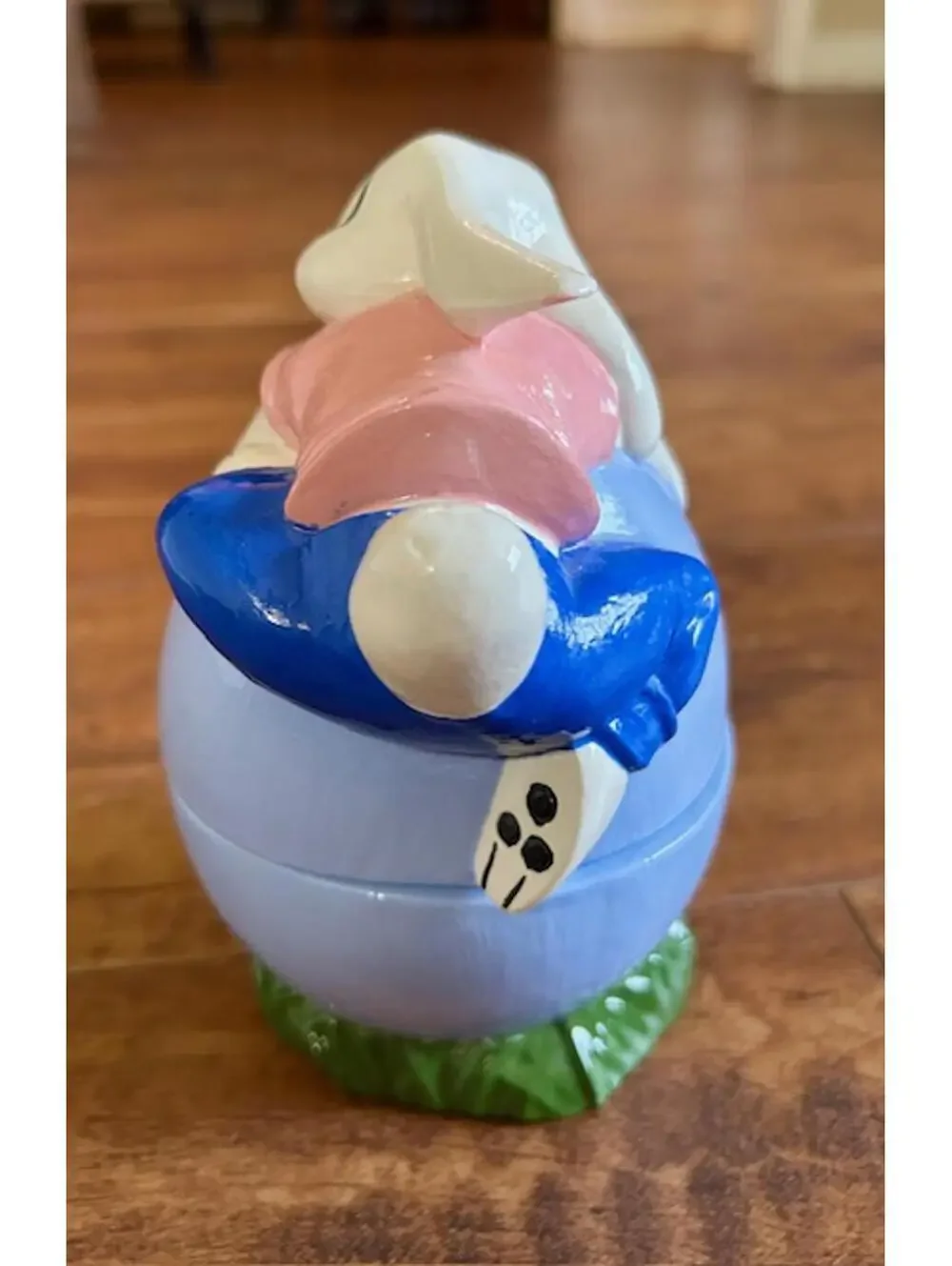 Vintage Ceramic Bunny on Lavender Egg Trinket Box